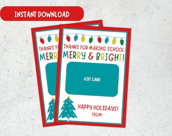 Merry and Bright Gift Card Holder, Christmas Gift Card Holder, Holiday Gift Card Holder, Teacher Gift Card Holder