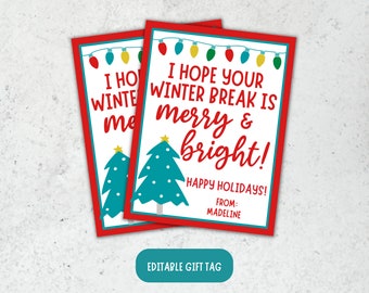 Christmas Gift Tags,  Merry and Bright Gift Tag, Teacher Gift Tag, Teacher Christmas Gift Tag, Winter Break Gift Tag