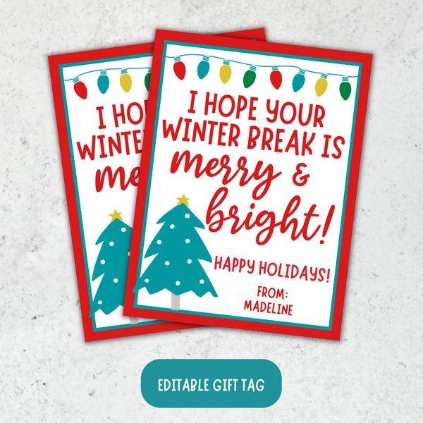 Christmas Gift Tags,  Merry and Bright Gift Tag, Teacher Gift Tag, Teacher Christmas Gift Tag, Winter Break Gift Tag