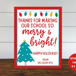 Holiday Teacher Lounge Sign, Merry and Bright School Sign, Staff Appreciation Sign, Employee Appreciation, PTO, PTA SIGN