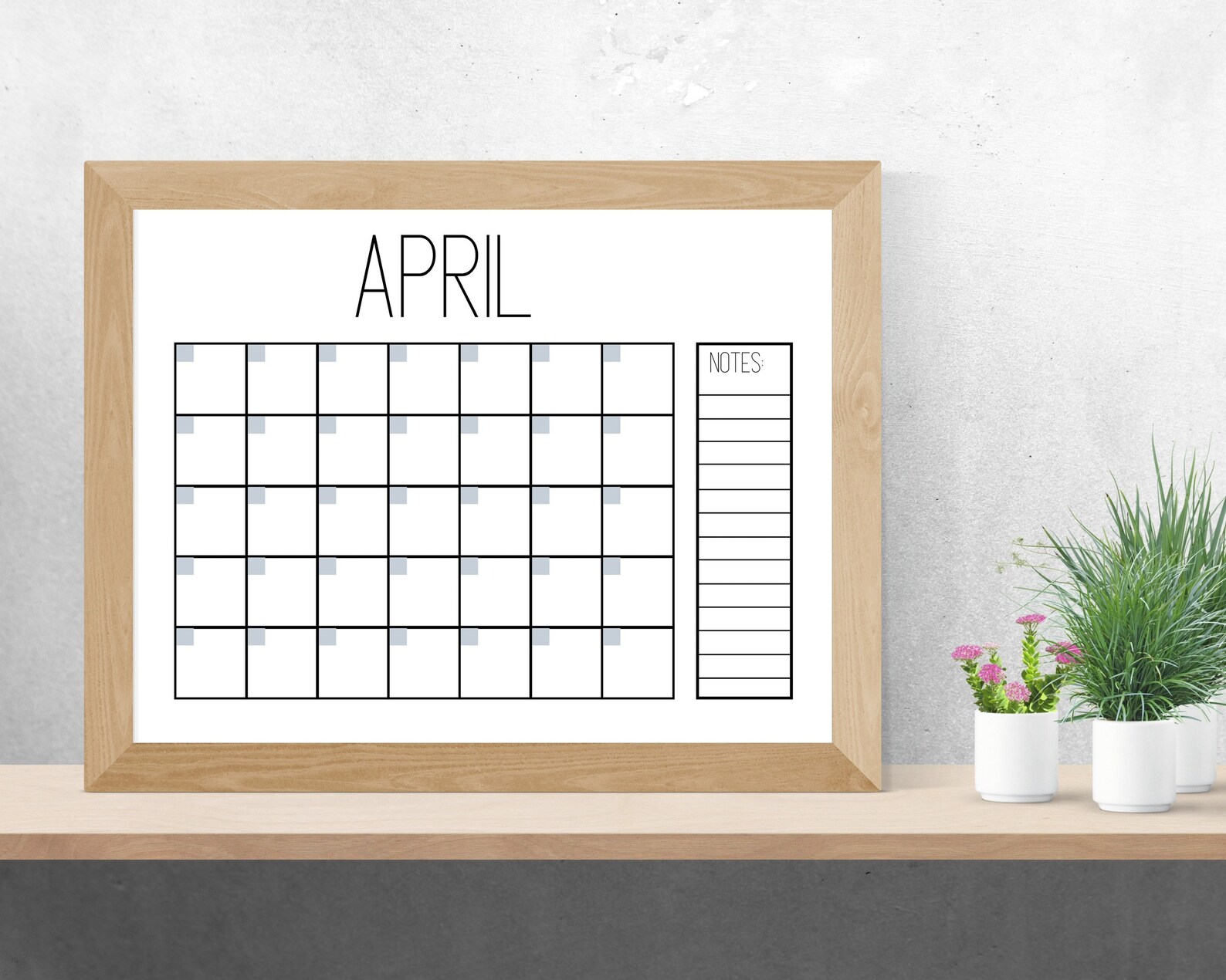 Printable Blank Calendar, Minimal Calendar Undated With Notes, Monthly ...