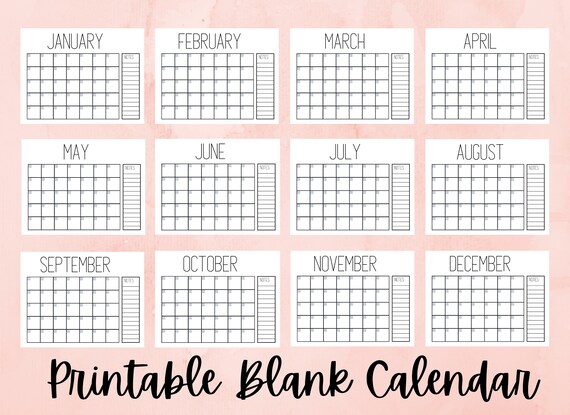 Printable Blank Calendar Minimal Calendar Undated With Notes | Etsy