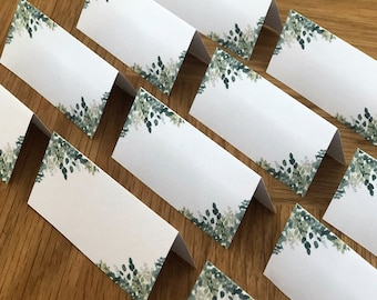 Tischkarten mit Eukalyptus-Ecken zum selbst beschriften für Hochzeiten, DIY