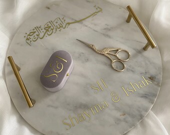 Engagement set | Engagement tray | Marble tray | Velvet ring box | Golden scissors | Customizable