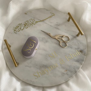 Engagement Set engagement tray marble tray Velvet ring box golden scissors personalisable image 1