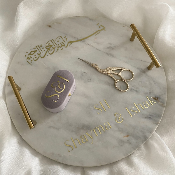 Engagement Set | engagement tray | marble tray | Velvet ring box | golden scissors | personalisable