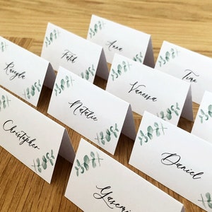 Naamkaartjes voor bruiloften met eucalyptusontwerp