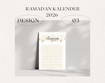 Calendario minimalista de Ramadán 2026 – Diseño 03 (alemán y turco)