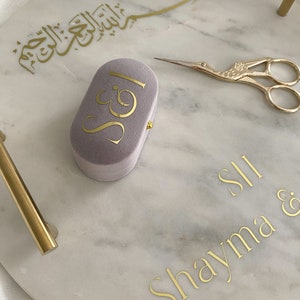 Engagement Set engagement tray marble tray Velvet ring box golden scissors personalisable image 2