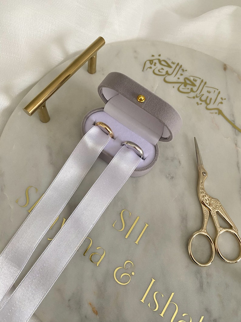 Engagement Set engagement tray marble tray Velvet ring box golden scissors personalisable image 3