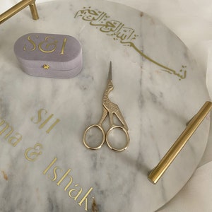 Engagement Set engagement tray marble tray Velvet ring box golden scissors personalisable image 6