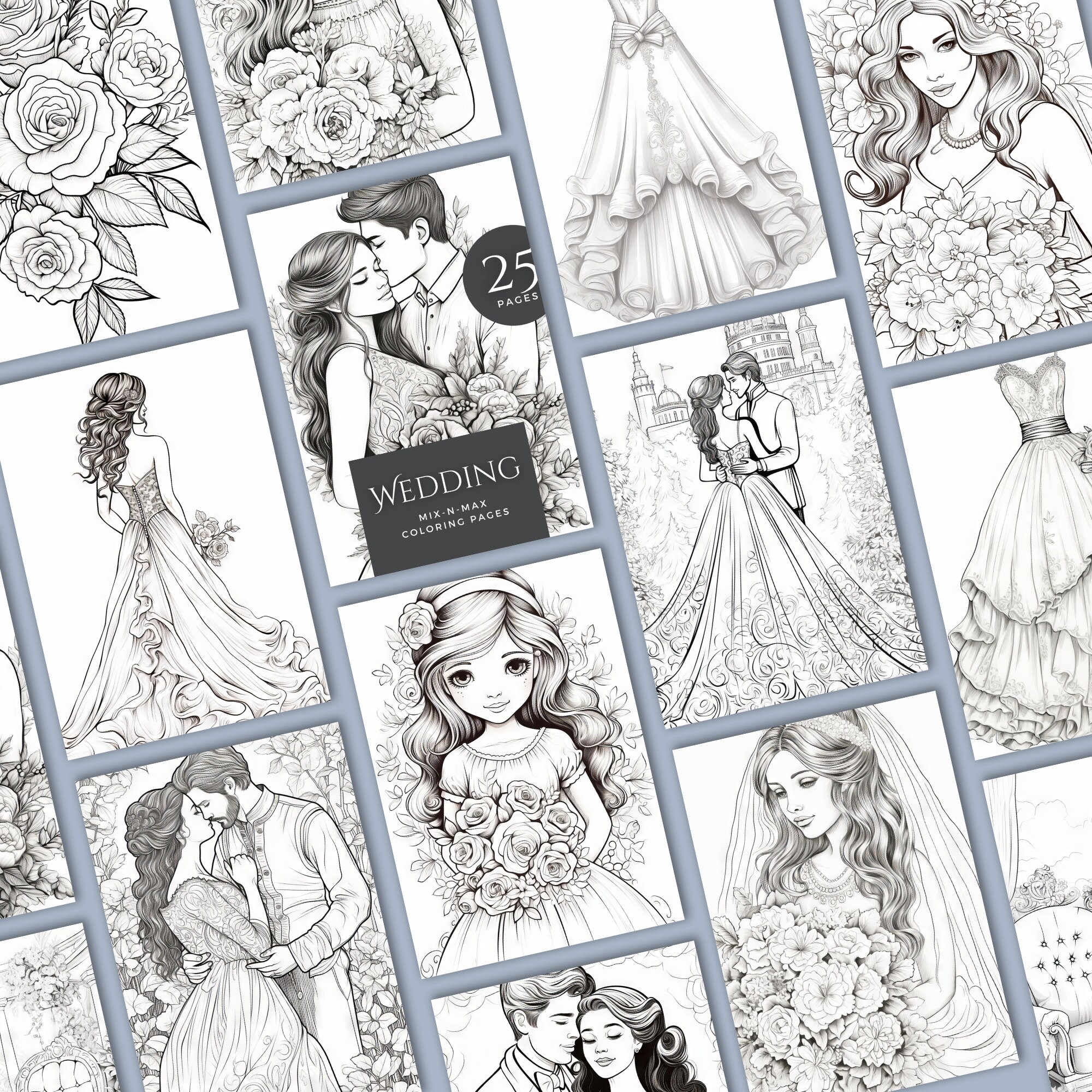 Printable Wedding Coloring Pages Template (canva) - Etsy