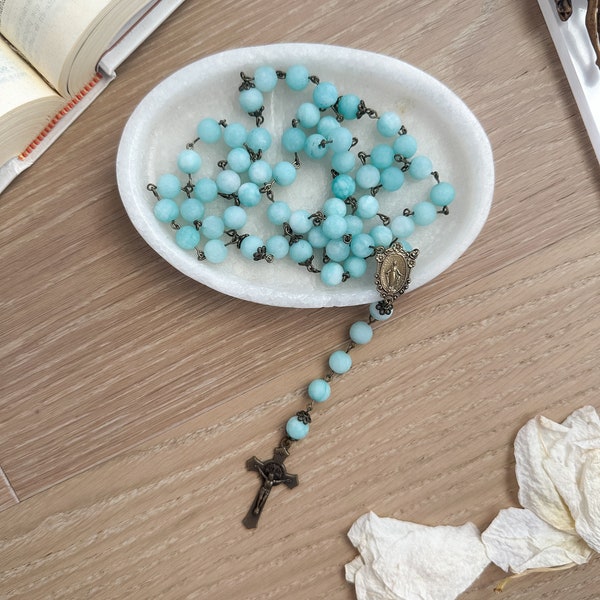 Blue Rosary | Catholic | Gemstone | Bronze Rosary | Baptism | Religious Gift | Rosary Beads | Confirmation Gift | First Communion | Boy