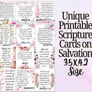 Hermosas tarjetas imprimibles con versículos bíblicos, 12 versículos bíblicos sobre la salvación, tarjetas de regalo con versículos bíblicos, tarjetas bíblicas inspiradoras