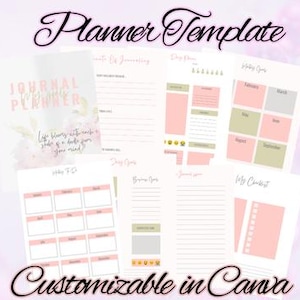 12 Planner Journal Canva Templates| Editable & Printable Planner Templates| Printable Journal Pages| Canva Planner Template| KDP Printables
