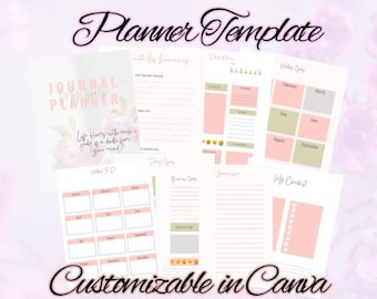 12 Planner Journal Canva Templates| Editable & Printable Planner Templates| Printable Journal Pages| Canva Planner Template| KDP Printables