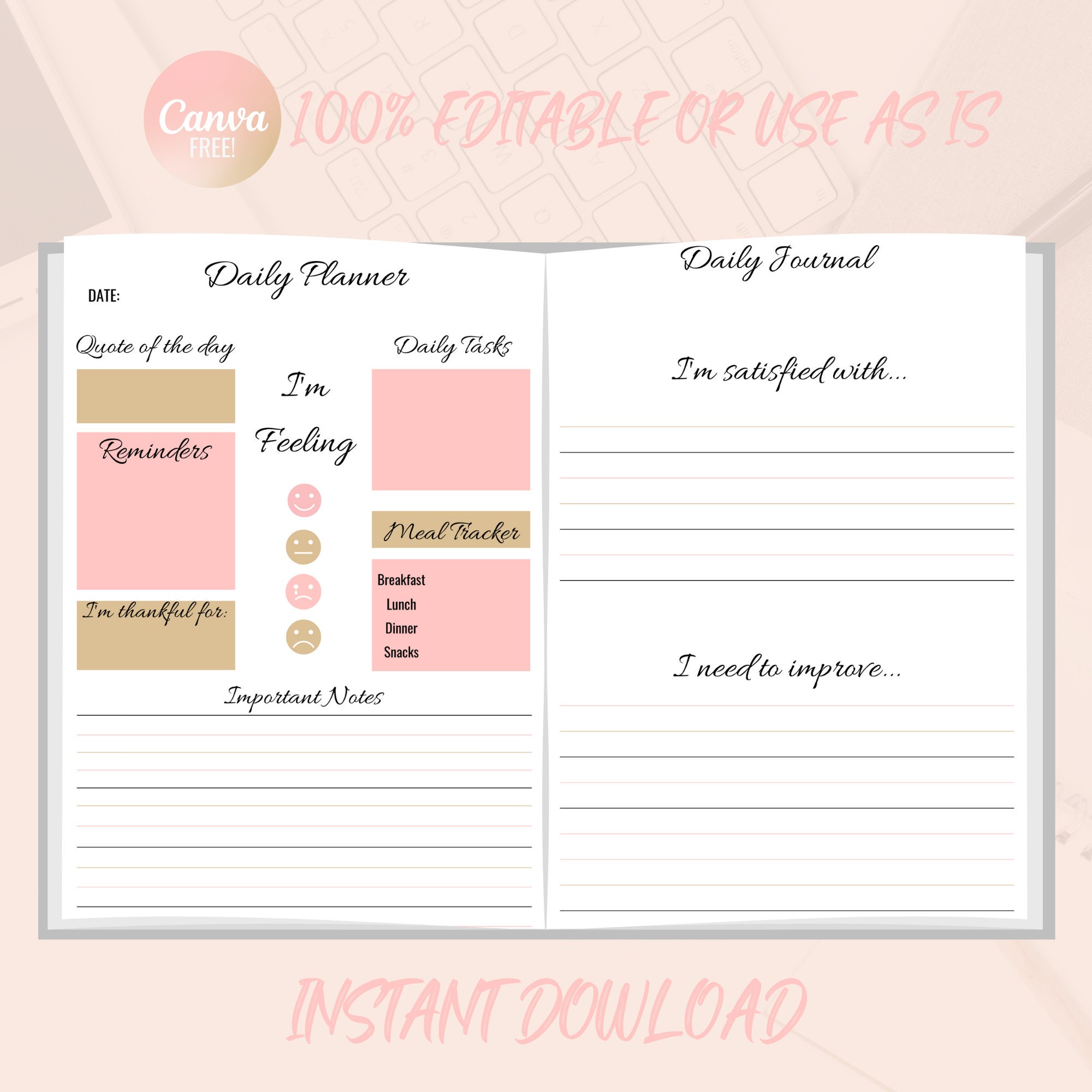 8 Planner Journal Canva Templates Editable & Printable Planner ...