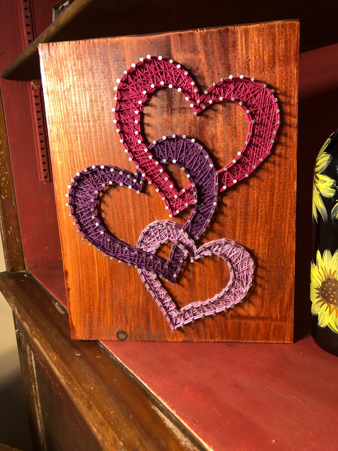 Three Hearts String Art Wall Decor Sign Etsy