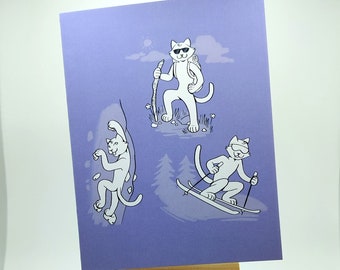 Outdoor Hobby Cats Card | Any occasion greeting card | Skiing, hiking, rock climbing