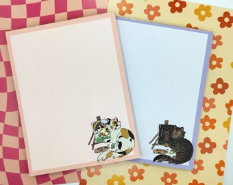 Artist Cat Notepad: 4x5.5" Pink Day or Purple Night Memo Pad
