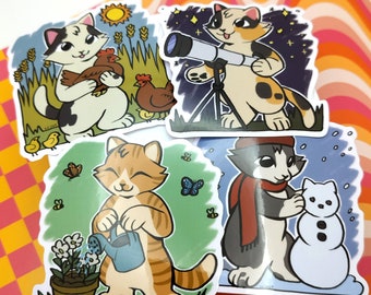 Cottagecore Cat Glossy Stickers