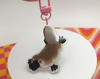 Cute Blushing Platypus Keychain | double sided clear epoxy acrylic keychain / charm