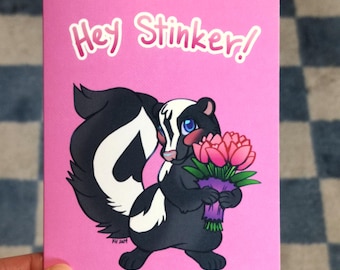 Hey Stinker Skunk Valentine's Day Card: Tulips Bouquet