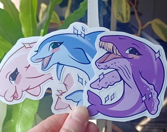 Sparkly Cute Whale & Dolphin Stickers | Glitter vinyl stickers