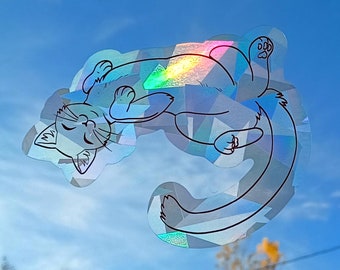 Rainbow Cat Suncatcher Sticker: Prismatic Window Cling