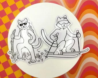Outdoor Hobby Cats Stickers | Skiing and hiking | Gloss vinyl die cut stickers