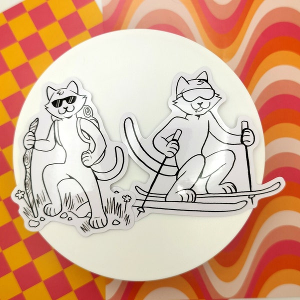 Outdoor Hobby Cats Stickers | Skiing and hiking | Gloss vinyl die cut stickers