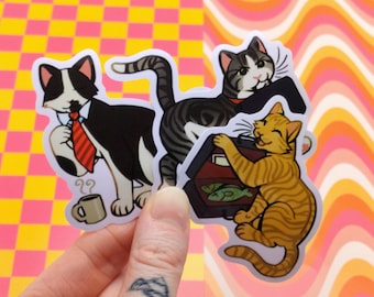 Funny Business Cats Sticker: Glossy Vinyl Office Decor
