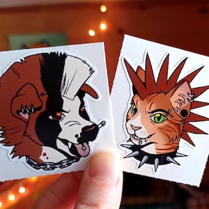 Kat- en hondensticker in punkstijl | Matte vinylstickers