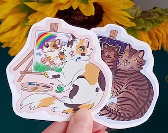 Cat Painter Sticker: Calico & Tabby, Matte Vinyl