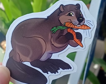Beaver with carrots sticker | Matte vinyl sticker