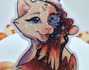 Cosmic Cat Sticker | Star holographic gloss vinyl sticker