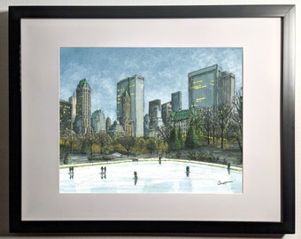 Central Park Ice Skating 8x10" - Wollman Rink - New York City Giclee Art Print