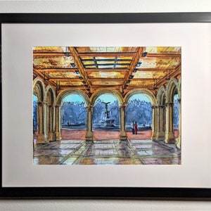 Central Park Bethesda Terrace Fountain Art Print: New York City Watercolor Giclee