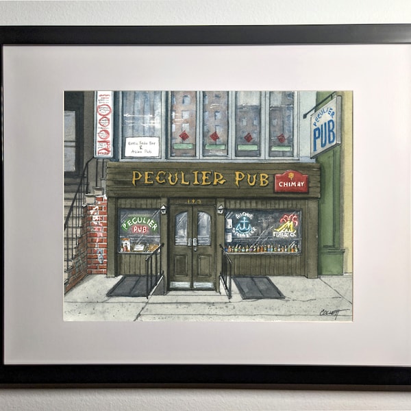 Peculier Pub - Watercolor 8x10" Giclee Print New York City Dive Bar, Greenwich Village