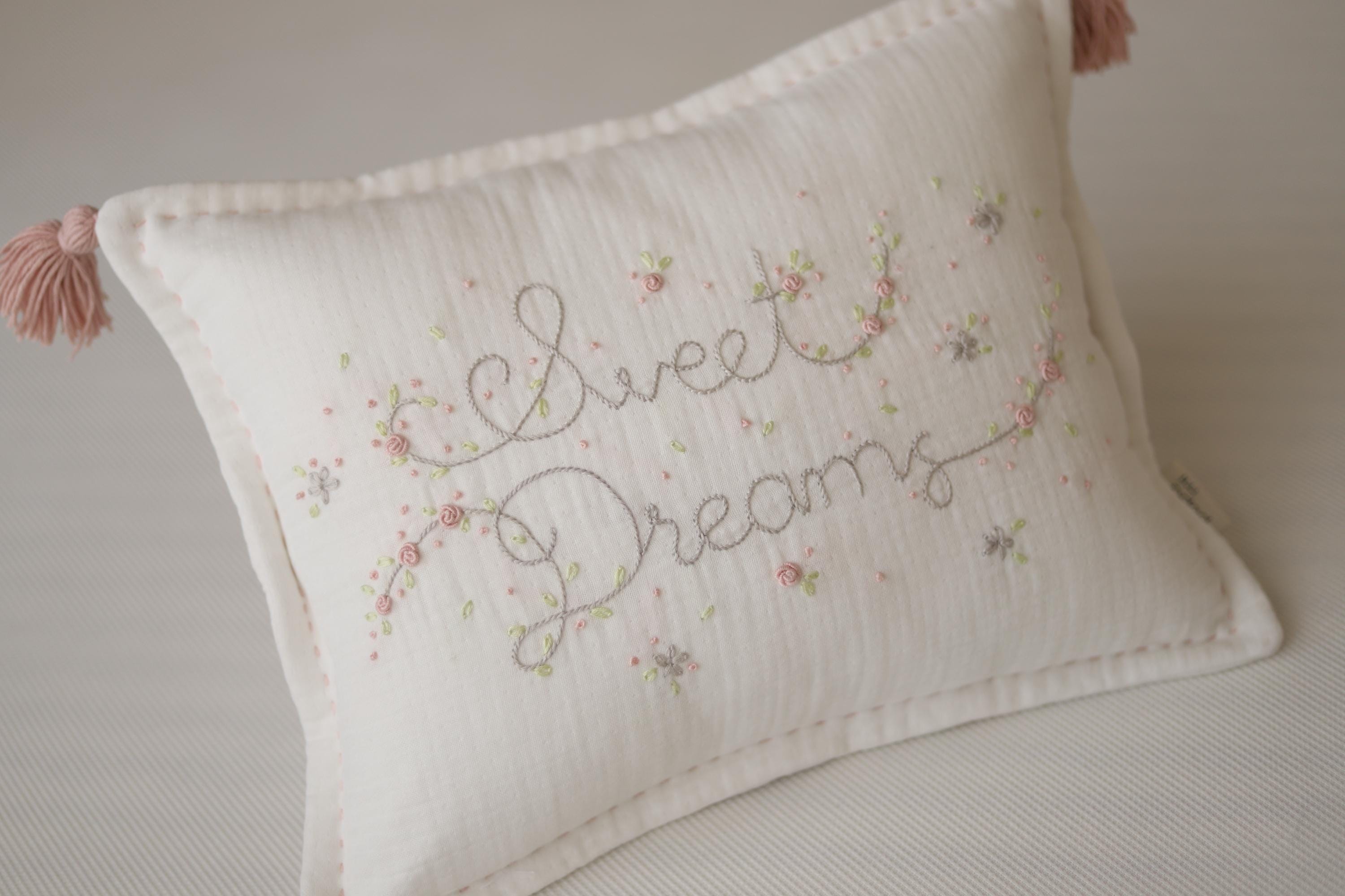 Sweet Dreams Embroidered Pillowcase for Baby Room, Kids Room Decor, Flower Embroidered Baby Pillow, Babyshower Gift, Special New Baby Gift
