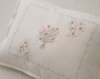 Floral Patterned Handmade Embroidered Baby Pillowcase, Babyshower Gift, New Baby Gift, Crib Nursery Babyshower Gift, Embroidered Pillowcase
