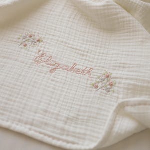 Named Embroidered Baby Blanket, 8 Layer Muslin With Hand Embroidery Baby Blanket, Baby Swaddle, Muslin Newborn Gift, Baby Gift Blanket