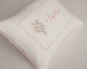 Hand Embroidered Baby Girl Pillow, Name Embroidered Baby Pillow, Personalized Baby Gift, Babyshower Gift,New Baby Gift, Custom Gift Pillow