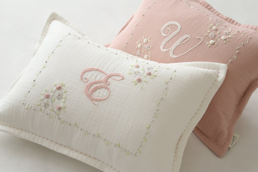 Floral Initial Patterned Handmade Embroidered Baby Pillowcase, İnitial