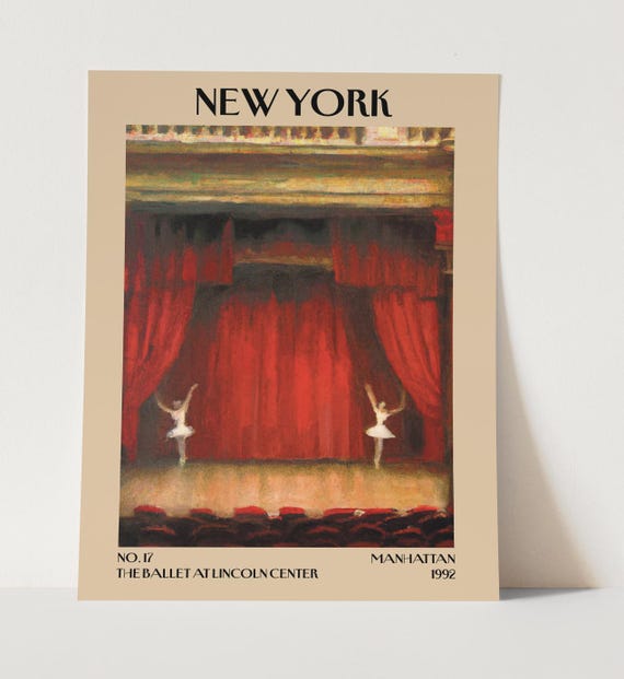 NYC Ballet Art Print, New York City Theater Wall Decor, Vintage
