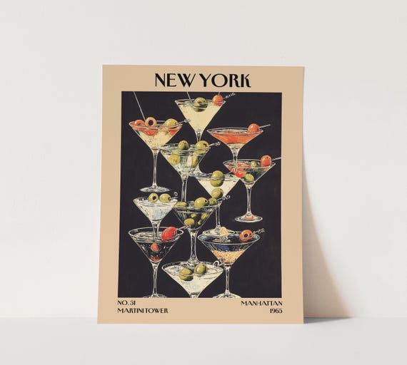 Martini Tower Art Print | Vintage Cocktail Poster - Etsy