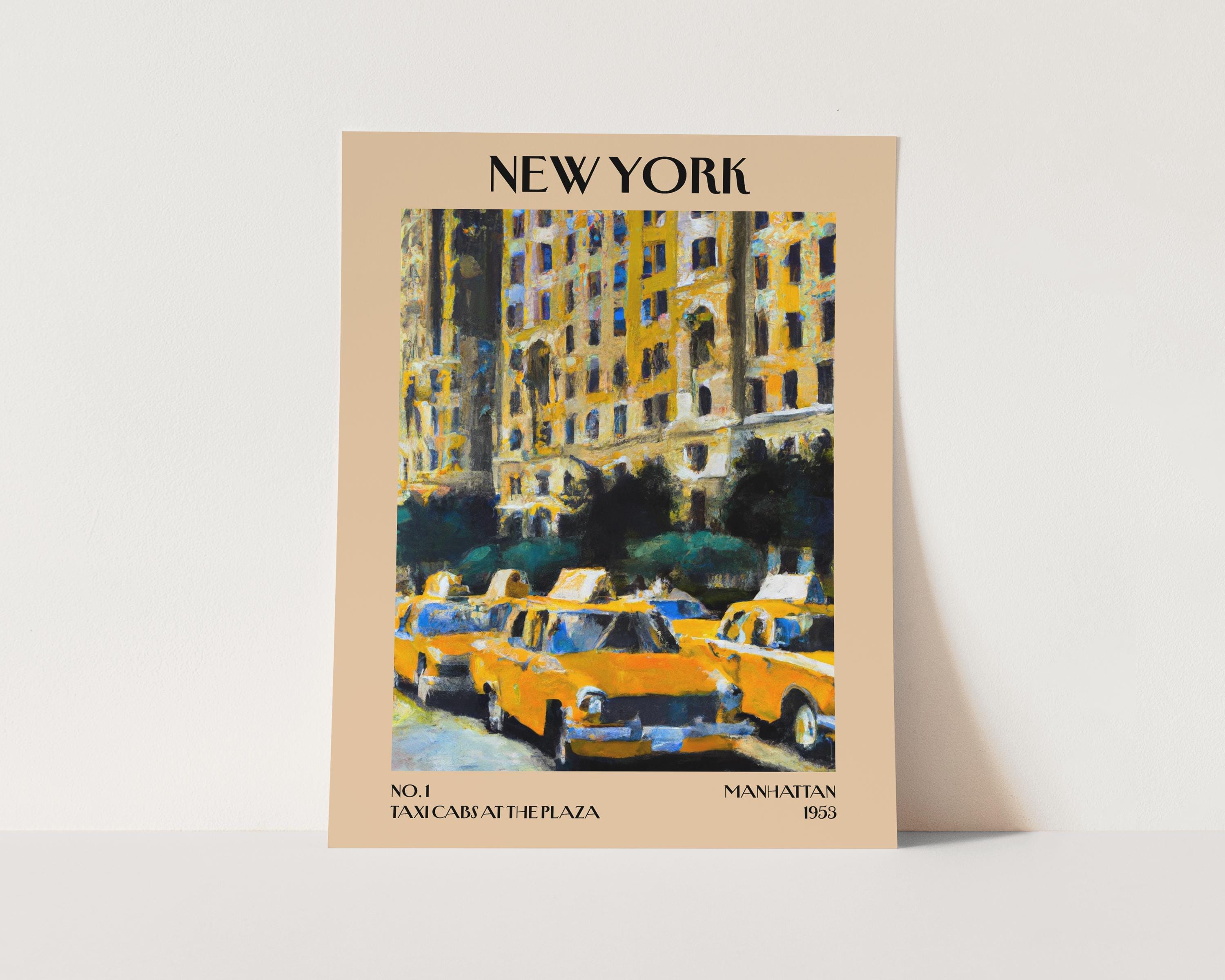 NYC Taxi Cab Print: Plaza Hotel Impressionist Wall Decor | New
