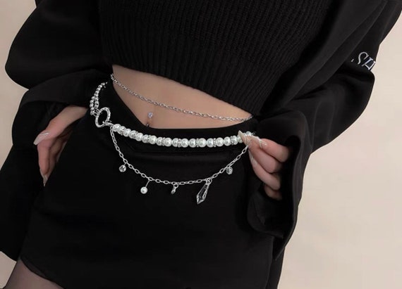 Layered Pearl Crystal Chain Waist Belt Belt Accessories - Etsy UK