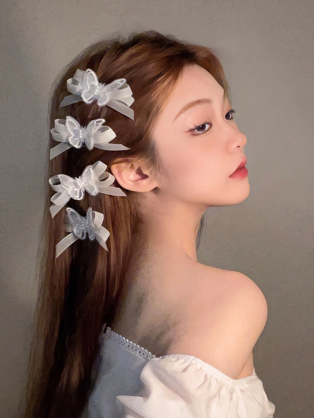 White Butterfly Ribbon Hair Clip Hair Head Accessories Etsy