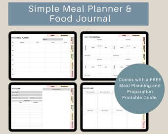 Planificador de comidas y diario de alimentos, registro de recetas, registro de lista de compras, diario de nutrición de alimentos semanal y diario, descarga digital, planificador GoodNotes